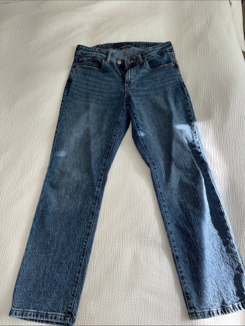 Aeropostale Women's Straight-Leg Jeans in Dark Blue Denim